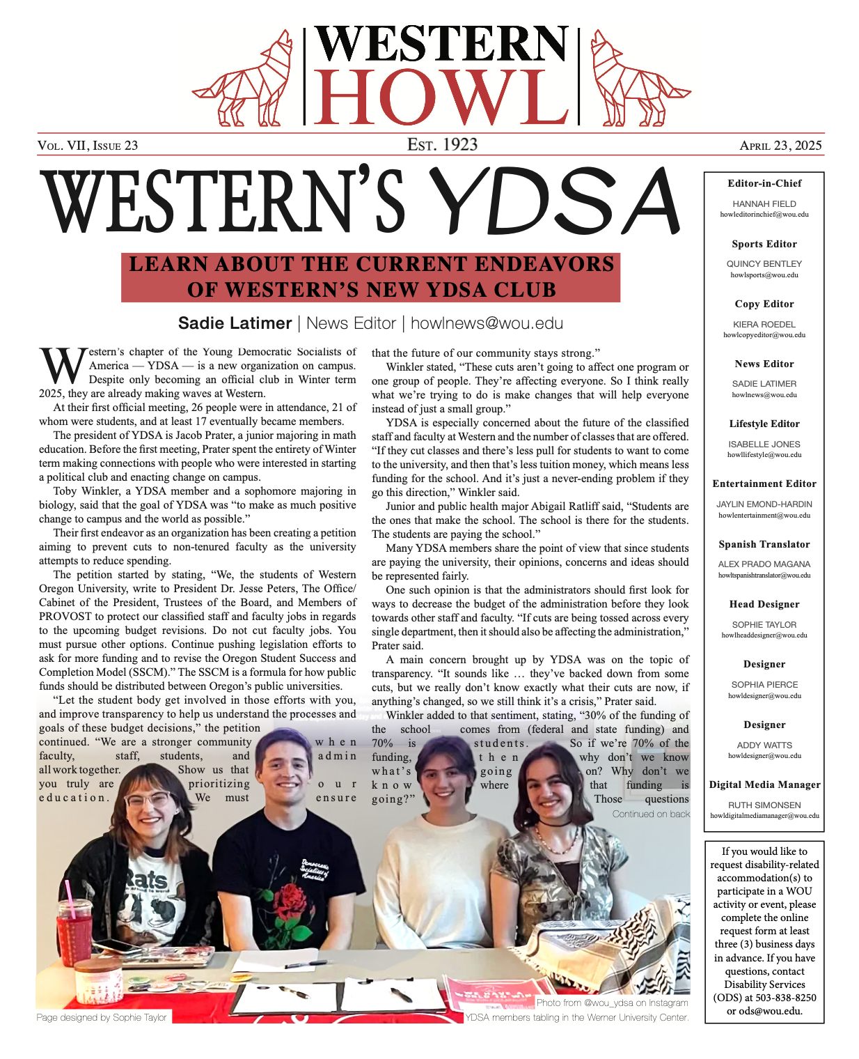 Western Howl Vol. VII, Issue 23 - April 23, 2025